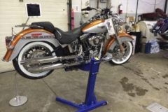 Harley Davidson repairs on Big Blue lift